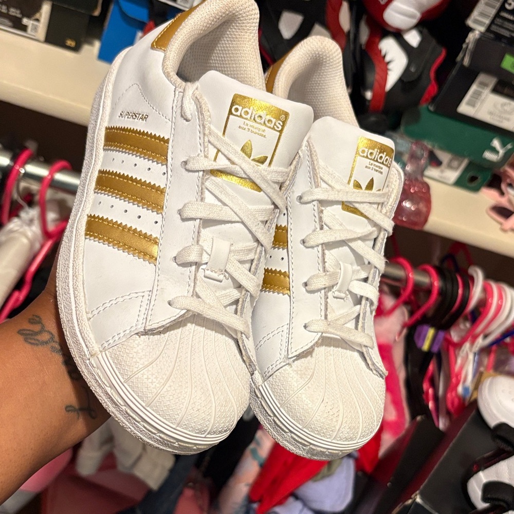 Adidas Superstar White with Gold Stripes